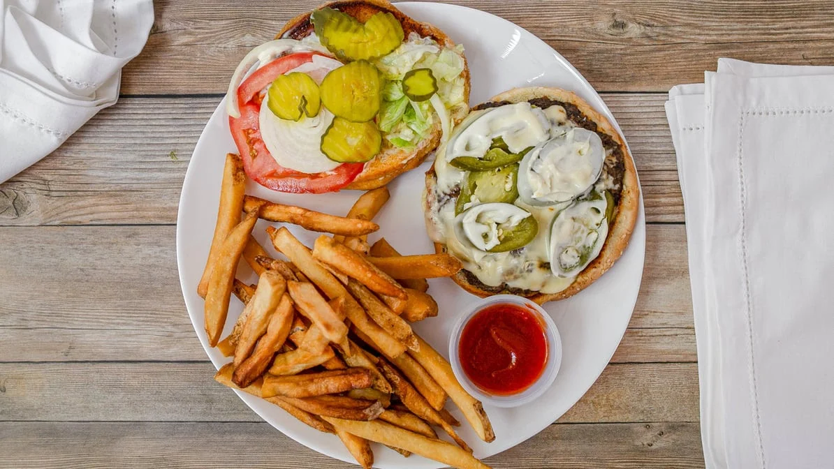 Hacienda jalapeño cheeseburger and fries